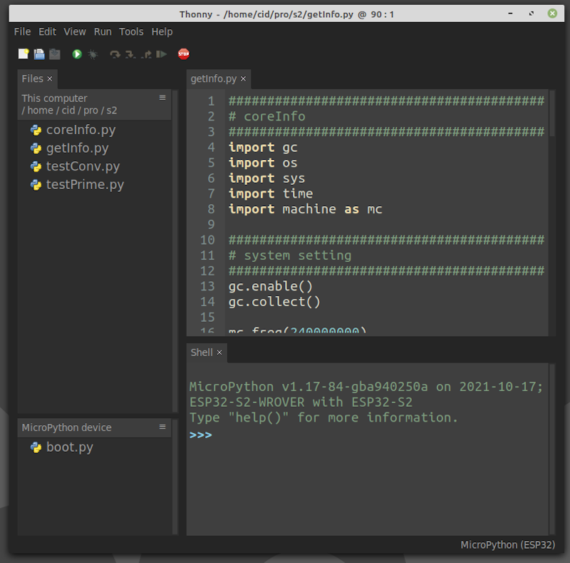 MicroPython v1.17-84-gba940250a on 2021-10-17; ESP32-S2-WROVER with ESP32-S2